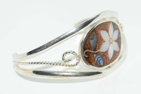 Alpaca Mexico Flower Scroll Cuff Bangle Bracelet