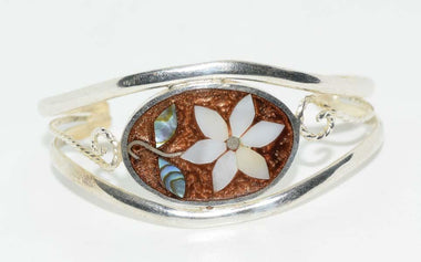 Alpaca Mexico Flower Scroll Cuff Bangle Bracelet