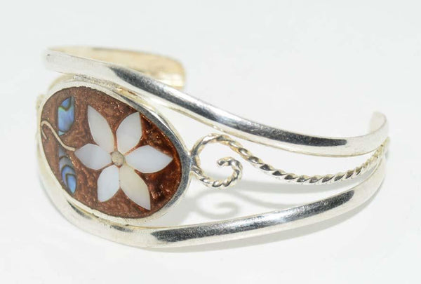 Alpaca Mexico Flower Scroll Cuff Bangle Bracelet