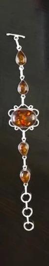 Adjustable Amber Encased in Silver Bracelet Jewelry 7''