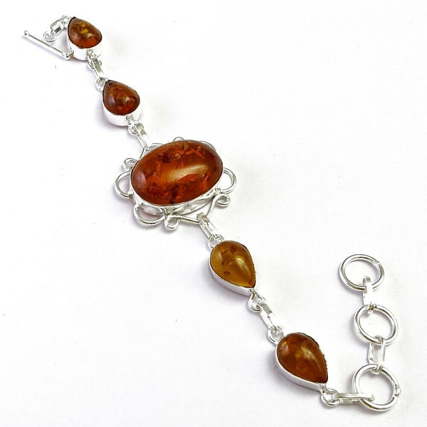 Adjustable Amber Encased in Silver Bracelet Jewelry 7''
