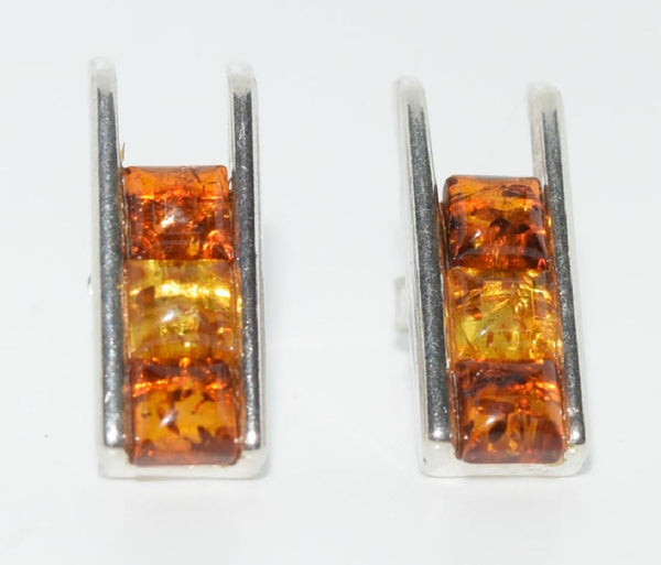Vintage Tri-Color Amber Necklace & Square Cut Amber Earrings