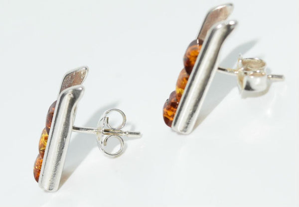 Vintage Tri-Color Amber Necklace & Square Cut Amber Earrings