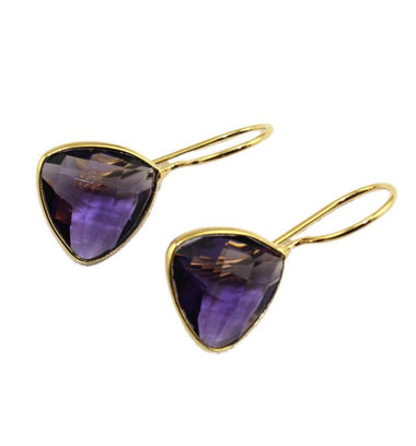 Blue Topaz Quartz 24k Gold Drop Dangle Earrings