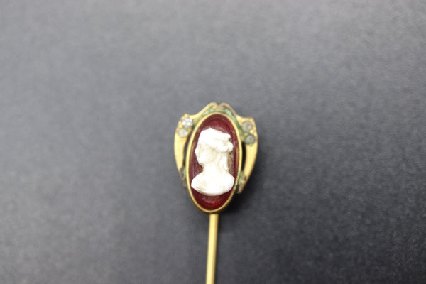 Antique Golden Shield Cameo Stick Pin