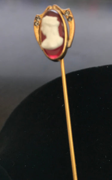 Antique Golden Shield Cameo Stick Pin