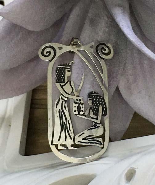 Unusual Sterling Silver Egyptian Cut-out Design Pendant
