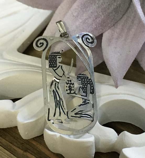 Unusual Sterling Silver Egyptian Cut-out Design Pendant