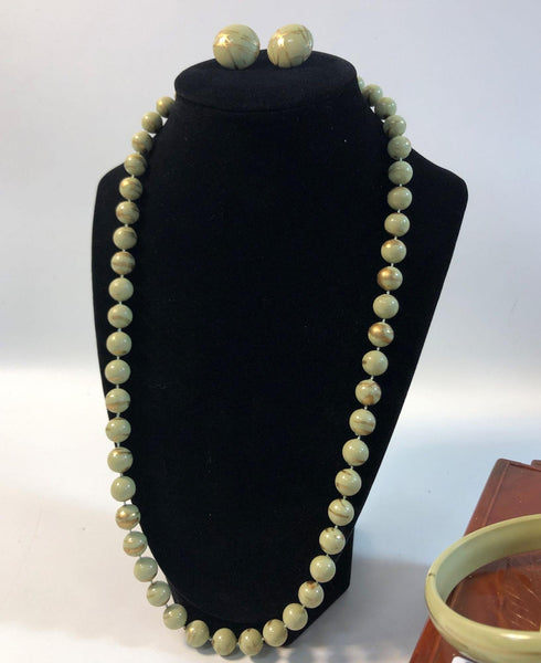 Bakelite Necklace, Earrings, & Bangle Bracelet Set