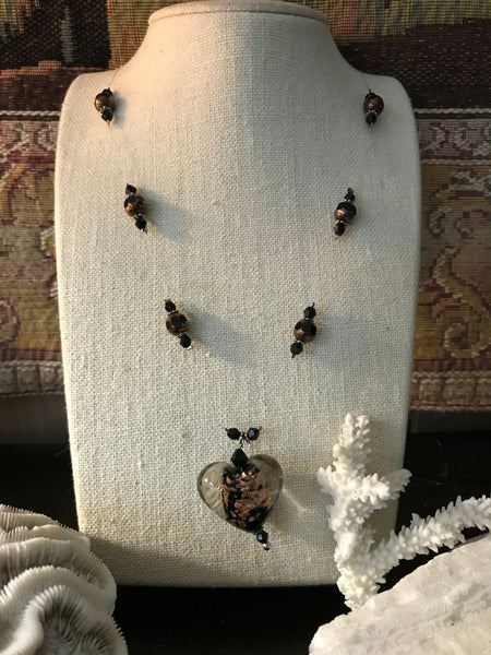 Handmade Black & Gold Art Glass Wire Necklace