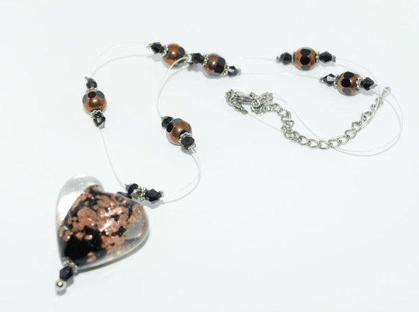 Handmade Black & Gold Art Glass Wire Necklace