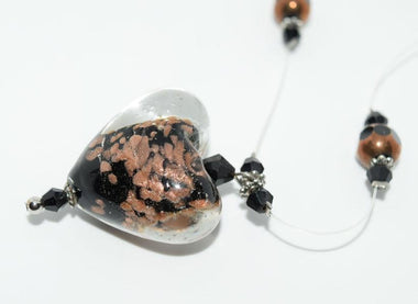 Handmade Black & Gold Art Glass Wire Necklace