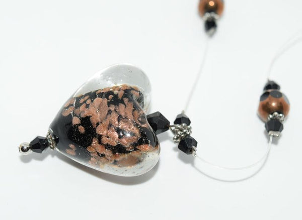 Handmade Black & Gold Art Glass Wire Necklace