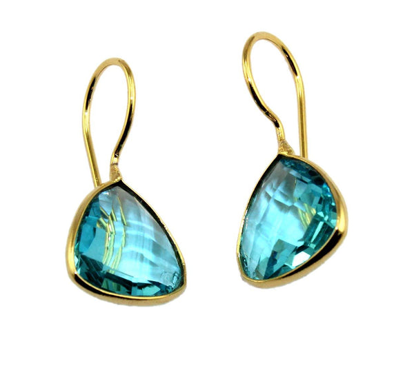 Blue Topaz Quartz 24k Gold Drop Dangle Earrings