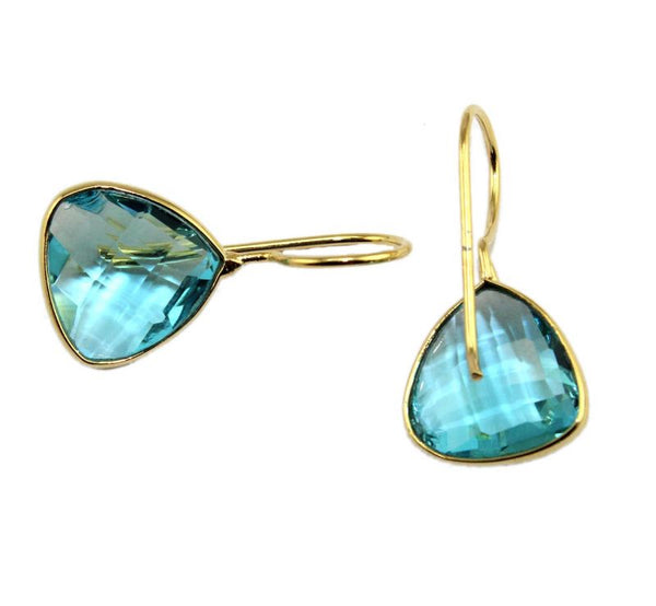 Blue Topaz Quartz 24k Gold Drop Dangle Earrings