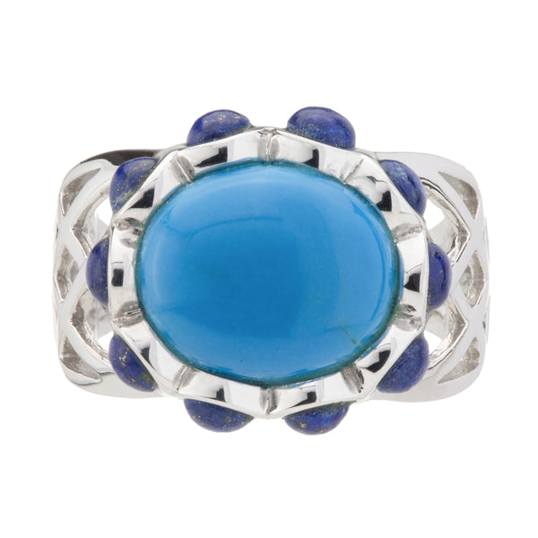 Ceruleite & Lapis Cut-out Shank Ring-Size 10