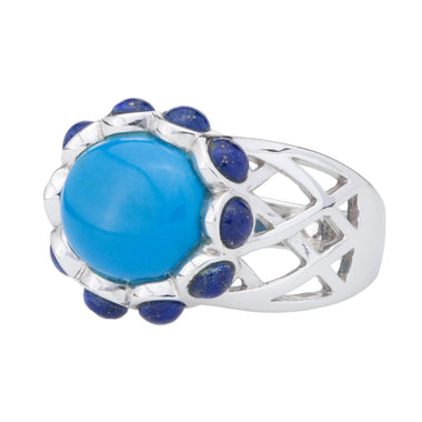 Ceruleite & Lapis Cut-out Shank Ring-Size 10