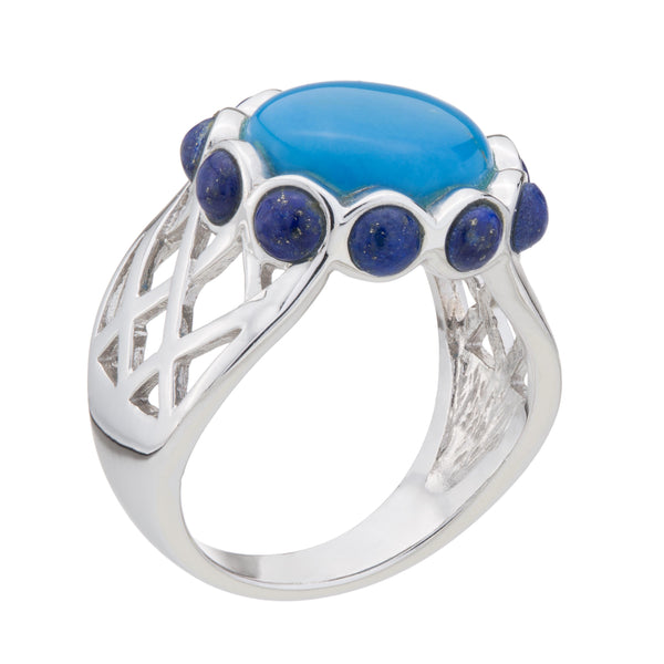 Ceruleite & Lapis Cut-out Shank Ring-Size 10
