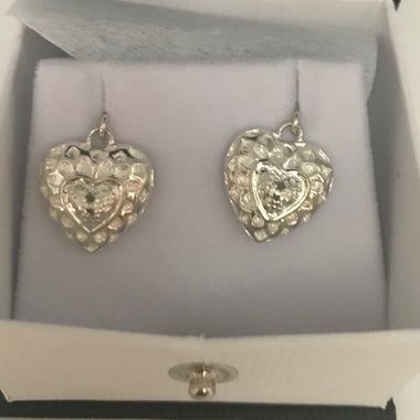 Genuine Diamond Heart Dangle Earrings