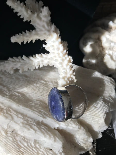 Blue Solar Druzy Gem Sterling Silver Ring Size 7.75