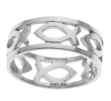 Men's Sterling Silver Fish Cut-Out Ring Size 10