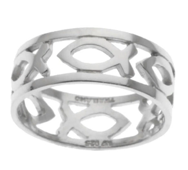 Men's Sterling Silver Fish Cut-Out Ring Size 10