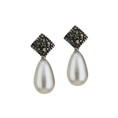 Freshwater Pearl & Marcasite Drop Earrings