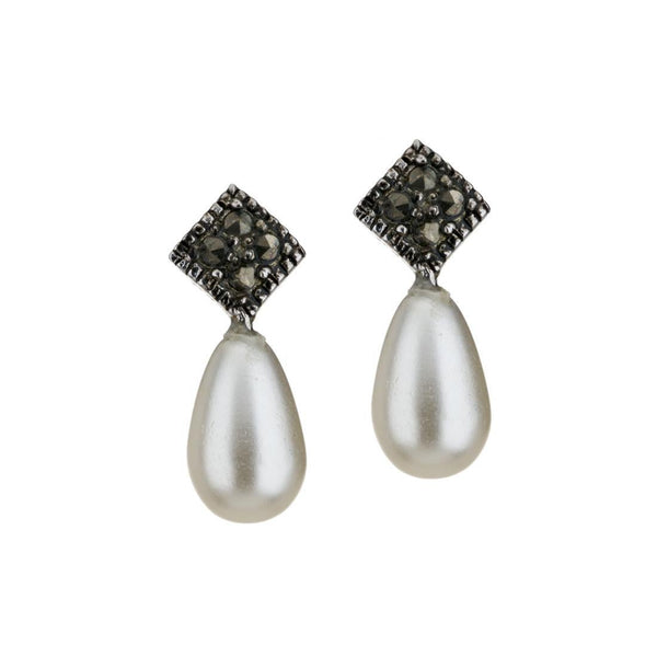 Freshwater Pearl & Marcasite Drop Earrings