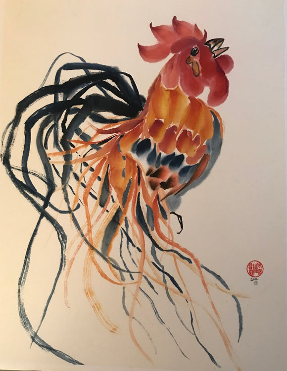 Rooster Chinese Brush Painting "Get Up I Say!"