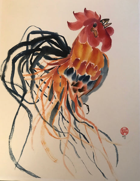 Rooster Chinese Brush Painting "Get Up I Say!"