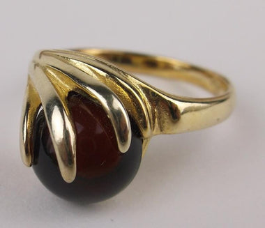 Designer Gold Over Sterling Genuine Amber Claw Ring Size 7.5