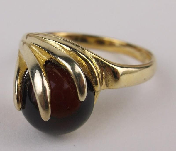 Designer Gold Over Sterling Genuine Amber Claw Ring Size 7.5