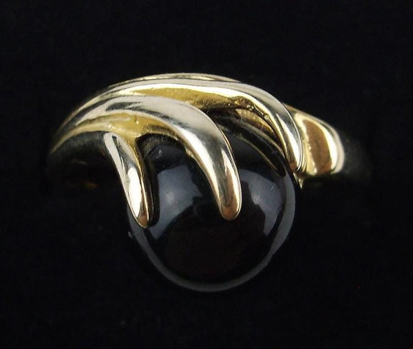 Designer Gold Over Sterling Genuine Amber Claw Ring Size 7.5