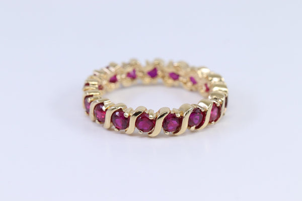 Gold over Sterling Silver Red CZ  Eternity Band Ring Size 8