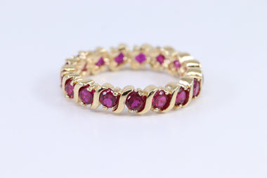 Gold over Sterling Silver Red CZ  Eternity Band Ring Size 8