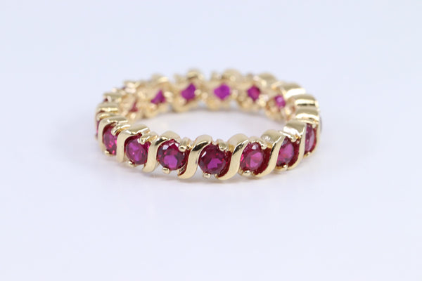Gold over Sterling Silver Red CZ  Eternity Band Ring Size 8