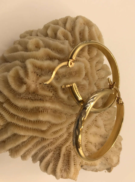 14k Gold over Sterling Etched Hoop Earrings