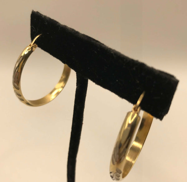 14k Gold over Sterling Etched Hoop Earrings