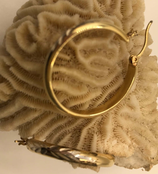 14k Gold over Sterling Etched Hoop Earrings
