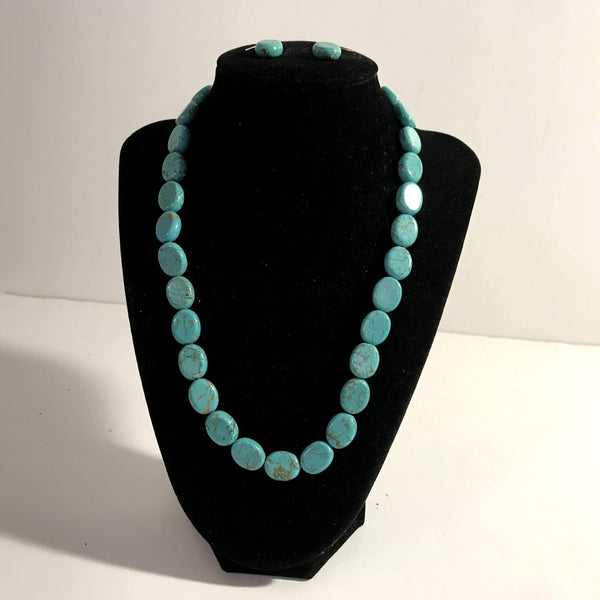 Native Blue Turquoise Round Stone Necklace w/ Matching Earrings