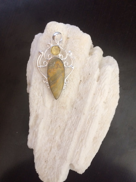 925 Sterling Silver Citrine & Bumble Bee Jasper Pendant