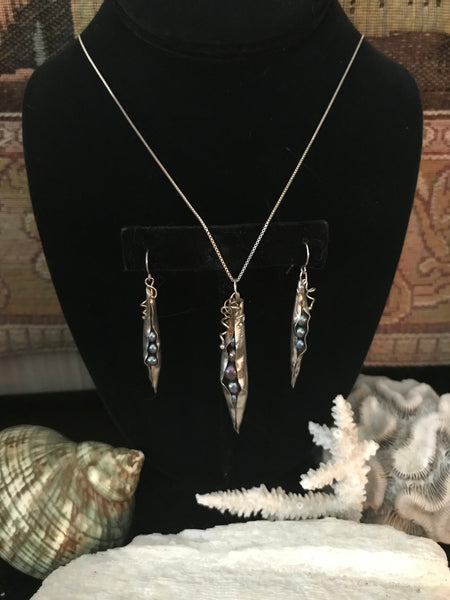 Pearls in a Pod Sterling Necklace and Earrings Set
