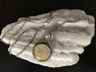 1.5" Opal Pendant on 33" Sterling Silver Milor Italy 925 Wheat Chain Necklace