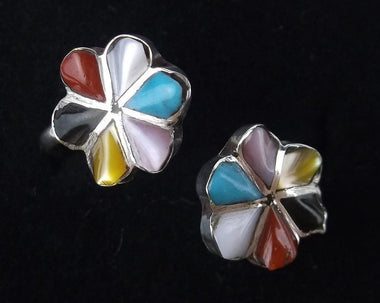 Zuni Raymond Bobelu Sterling Multi Inlay Ring, Boxed