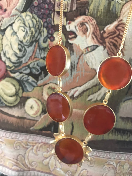 Handmade Large Carnelian Gemstone Gold Plated Necklace 18"