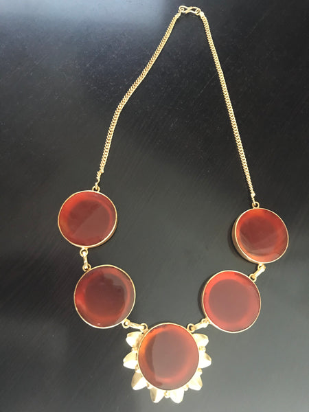 Handmade Large Carnelian Gemstone Gold Plated Necklace 18"