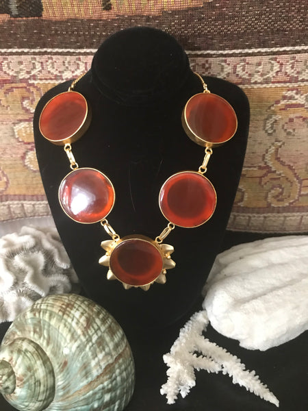 Handmade Large Carnelian Gemstone Gold Plated Necklace 18"