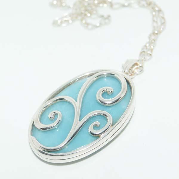 Italian Heavy Sterling Silver Larimar Scroll 24" Necklace