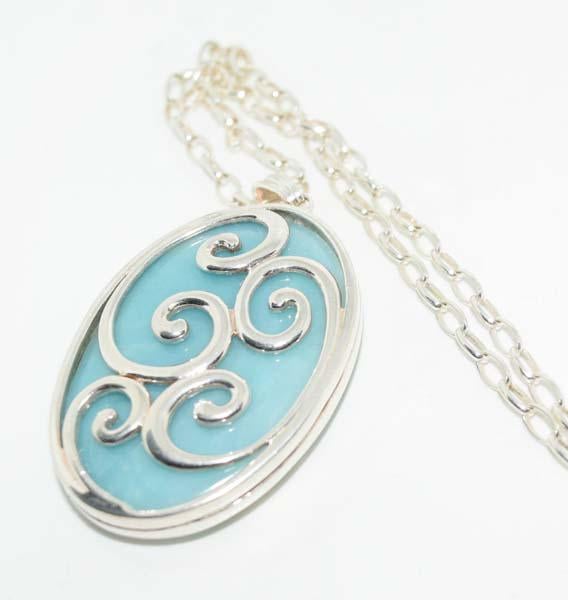 Italian Heavy Sterling Silver Larimar Scroll 24" Necklace