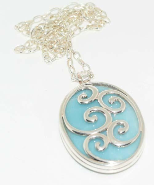 Italian Heavy Sterling Silver Larimar Scroll 24" Necklace